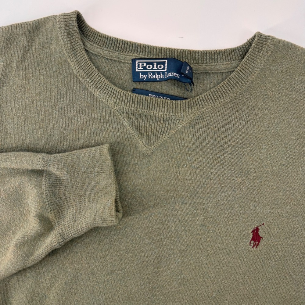 Polo Ralph Lauren Sweater Mens XL Green Cotton Crewneck Pony Logo Long Sleeve